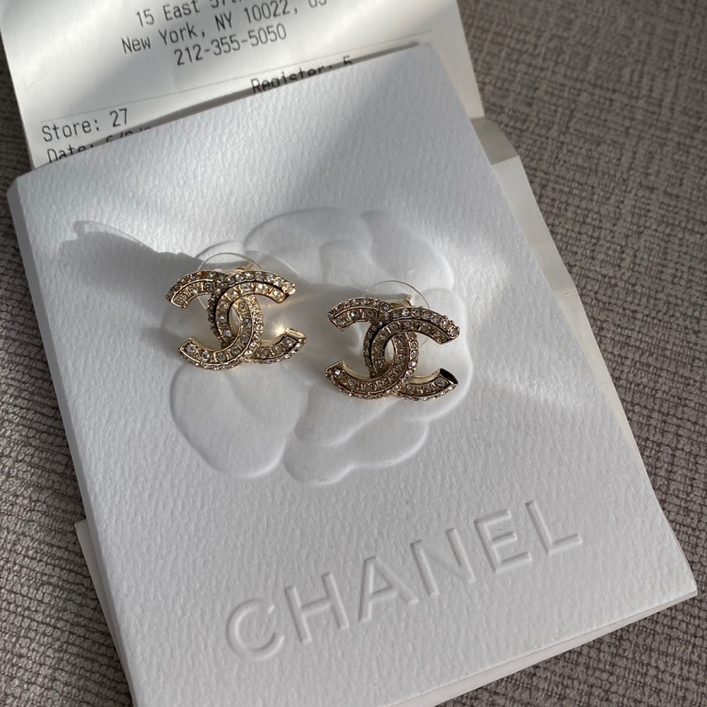 Chanel CC crystal stud earrings